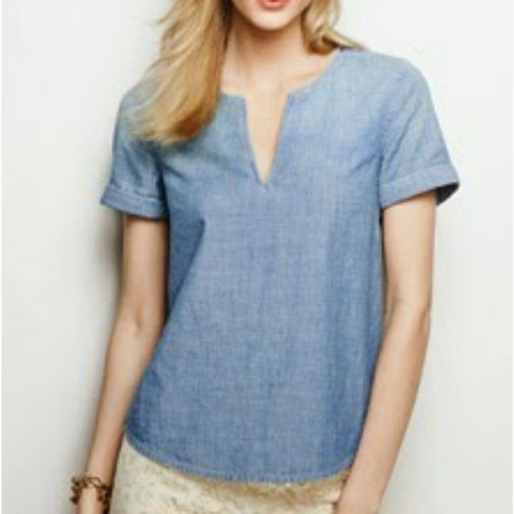 J. Crew Factory Light Blue Chambray Short Sleeve Tee